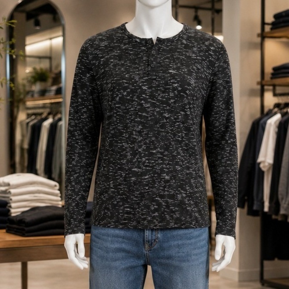 Sunday Mens Henley Shirt Long Sleeve Space Dye Black XL